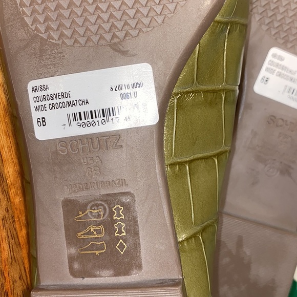 SCHUTZ Matcha Green Leather Croc Embossed Flats Women’s 6 B - Picture 9 of 9